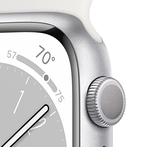 Apple Watch Series 8 (GPS, 45MM) Silver Aluminum Case with White Sport Band, M/L (Renewed Premium)