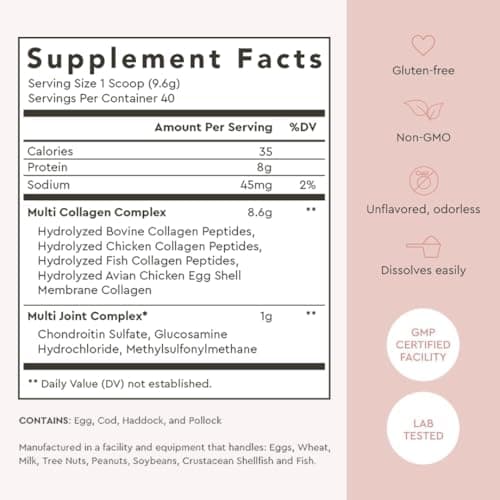 Alaya Multi Collagen Powder - Type I, II, III, V, X Hydrolyzed Collagen Peptides Protein Powder Supplement with MSM + GC (Unflavored) - NSF Certified - (40 Servings)