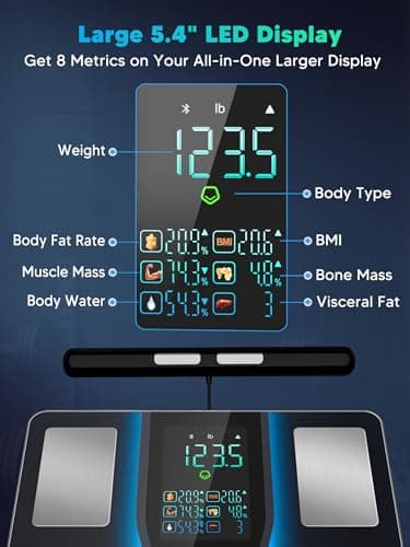 LOFTILLA Smart Scale for Body Weight, 8-Electrode Bluetooth Bathroom Scale with BMI Body Fat Muscle Mass, 50+ Full Body Composition Metrics, High Accurate Scales with 5.4" Large LED Display Black