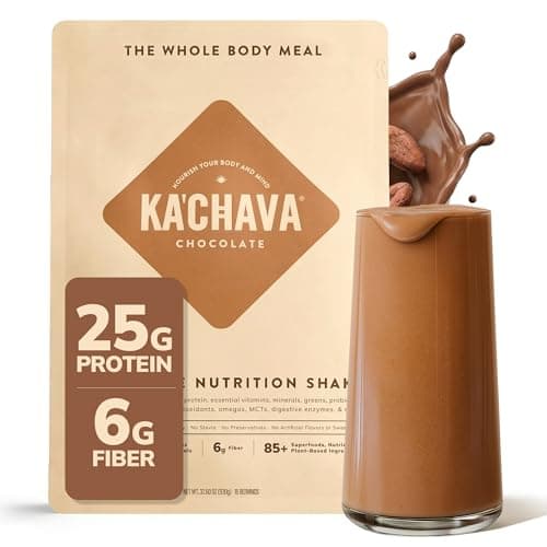 Ka’Chava Whole Body Meal Shake Chocolate 2 lb – Vegan Protein Powder with 85+ Superfoods & Greens – Plant-Based Meal Replacement with Probiotics & Digestive Enzymes – Gluten & Dairy Free (15 Servings)