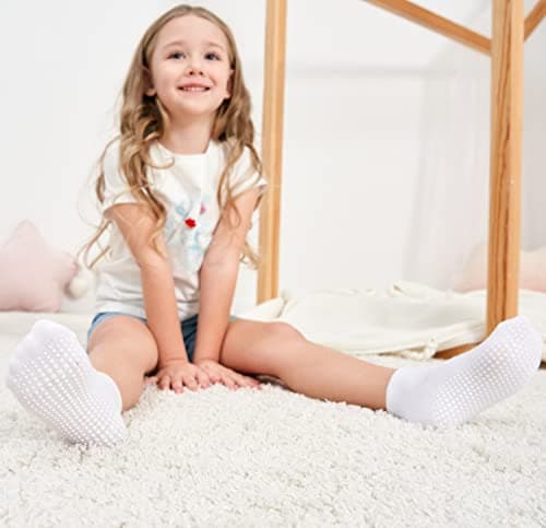 ZAPLES Baby Non Slip Grip Ankle Socks with Anti Skid Grippers Boys Girls Low Cut for Infants Toddlers Kids,White, 12-36 Months