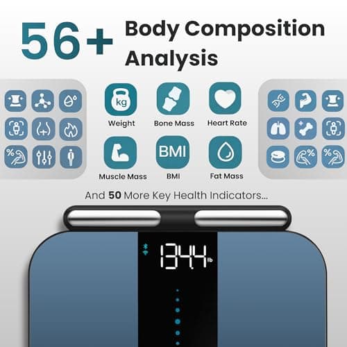 Herz P1 Smart Scale - 8-Electrode Body Composition Scale with Handle | BMI, Body Fat, Muscle Mass, Body Weight Dual-Frequency BIA for Precision Tracking App Tracks 56 Health & Fitness Metrics