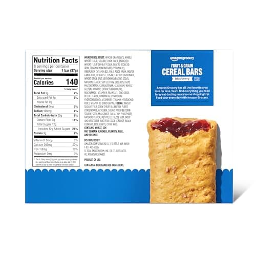Amazon Grocery, Blueberry Fruit & Grain Cereal Bars, 1.3 Oz, 8 Ct