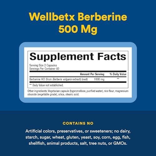 Natural Factors WellBetX Berberine - Daily Supplement Supports Metabolic Health - Formula Supports Healthy Heart - Gluten-Free & Vegan - 120 Vegetarian Capsules (120 Servings)