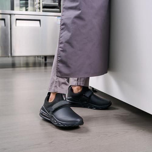 LARNMERN Men Kitchen Non Slip Resistant Shoes Work Waterproof Chef Sole-Cushion Food Service Slip-On Zapatos Trabajo Antideslizantes Black 9.5