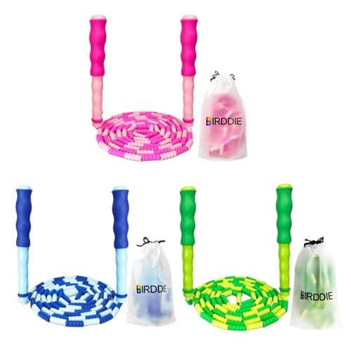 BIRDDIE Soft Beaded Jump Ropes, Adjustable Length Skipping Rope, Tangle Free Segmented Jumping Rope for Kids and Adults Exercise, Fitness 9.2 Ft (3Pack)