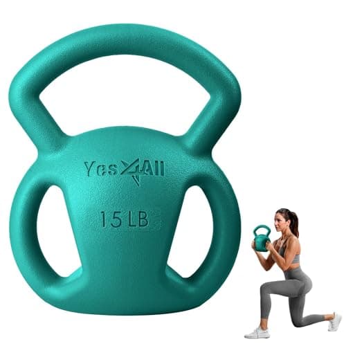 Yes4All Kettlebell, 5-25lb Strength Training Kettlebells for Women, Wide Multi-grip Textured Handle for Home Gym Exercises & Full Body Workout (15lbs - Green)