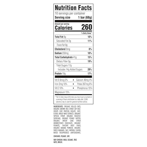 CLIF BAR - Energy Protein Bars - Peanut Butter Banana with Dark Chocolate - Made with Organic Oats - Energy Bars - Non-GMO - (10 Pack)
