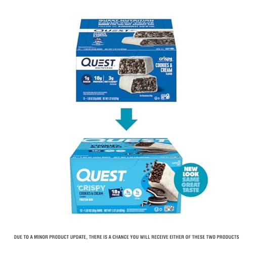 Quest Nutrition Crispy Cookies & Cream Hero Protein Bar, 18g Protein, 1g Sugar, 3g Net Carb, Gluten Free, Protein Snack, Keto Friendly, 12 Count