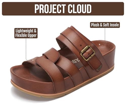 Project Cloud Platform Sandals Women – Strappy Wedges with Comfortable Plush & Soft Insole – Lightweight & Non Slip Platform Sandals for Women 2026 (Proud,CLAY,8)