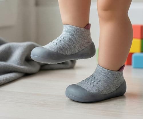 Dookeh Baby Sock Shoes Boys Girls First Walking Shoes Non-Slip Slippers Soft Sole Sneakers Toddler Infant Babygirl (A3-Gray, us_Footwear_Size_System, Toddler, Age_Range, Medium, 12_Months, 18_Months)