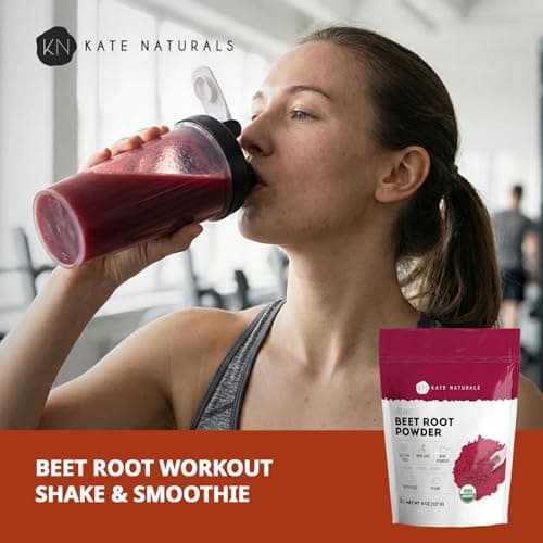 Kate Naturals Organic Beet Root Powder for Smoothies, Baking & Juice. Raw Beetroot Superfood & Natural Red Food Coloring (8oz, Non-GMO, Earthy Flavor)