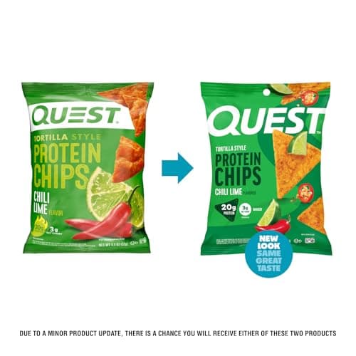 Quest Nutrition Chili Lime Tortilla Style Protein Chips, 20g Protein, 3g Net Carbs, Low Carb, Gluten Free, 1.1 oz (Pack of 12)