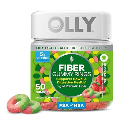 Olly Fiber Gummy Rings, 5G Fos Prebiotic Fiber, Digestive Health Supplement,* Strawberry Watermelon Flavored, 25 Day Supply - 50 Count