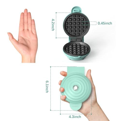 CROWNFUL Mini Waffle Maker, 4" Chaffle Maker with Compact Design, Easy to Clean, Non-Stick Surface, Recipe Guide Included, Perfect for Breakfast, Dessert, Sandwich, or Other Snacks