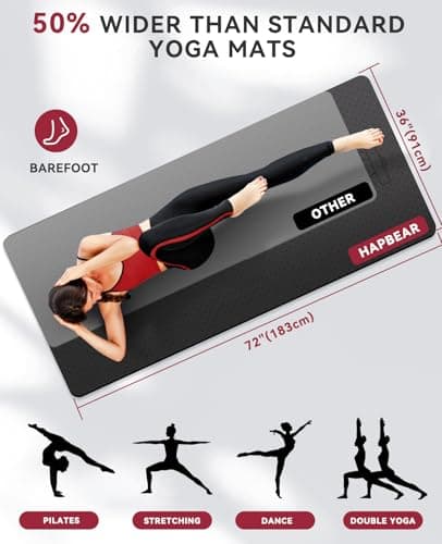 HAPBEAR Large Yoga Mat - 72"x36"x6mm (1/4 inch), Extra Wide Non-Slip Exercise Mat for Home Workout, Yoga, Pilates & Stretching, Durable & Eco-Friendly, Includes Bonus Resistance Bands & Carry Bag