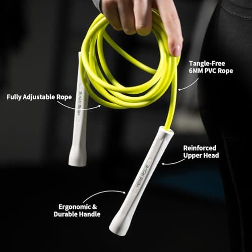 Hererope 6MM PVC Jump Rope for Men & Women Fitness, Speed, Tricks, Cardio Training, Boxing Jump Rope with Unbreakable Handles and Non-Kinking Skipping Rope, Adjustable Jumprope for Indoor Outdoor(Snow White)