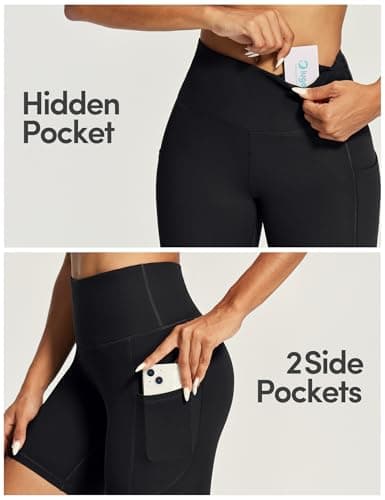 IUGA Biker Shorts Women 6" Tummy Control Workout Shorts Women with Pockets High Waisted Yoga Running Gym Spandex Compression Black