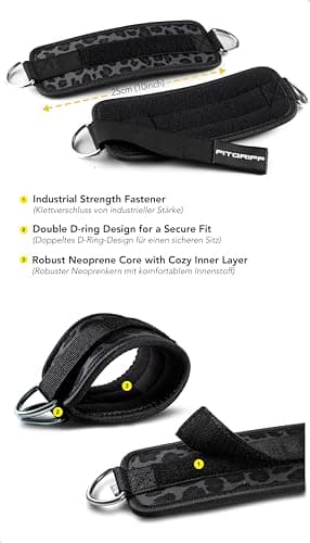 Fitgriff® Ankle Straps V1 for Cable Machine (2 Pieces) - Gym Workout Equipment - Leg Pulley Attachment, Kickback Straps (Leopard)