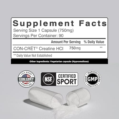 CON-CRET Creatine HCl Capsules | Muscle, Cognitive, Cellular Energy Support | No Bloating or Cramps | USA Made & NSF Certified | Creatine Pills (90 ct)