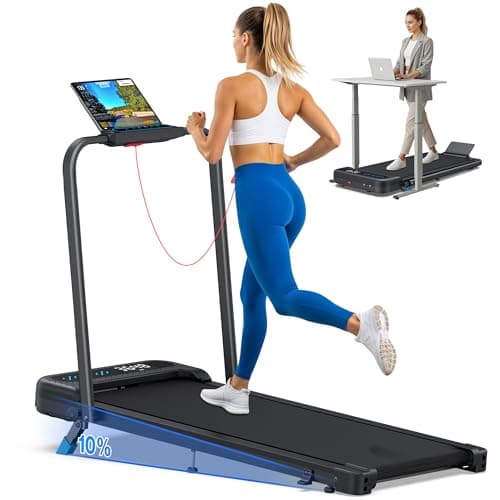 Foldable Treadmill with 10% Incline, 4 in 1 Compact Walking Pad Treadmill with Handle Bar for Home Small Spaces, 3.0HP Portable Quiet Under Desk Treadmills, 350 LBS Capacity, Smart APP, LED Display