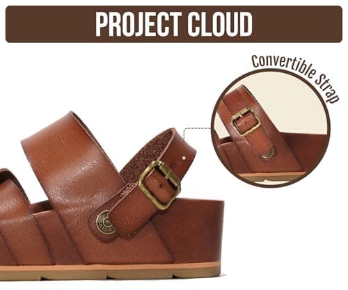 Project Cloud Platform Sandals Women – Strappy Wedges with Comfortable Plush & Soft Insole – Lightweight & Non Slip Platform Sandals for Women 2026 (Proud,CLAY,8)