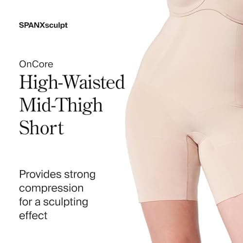 SPANX SPANXsculpt OnCore High-Waisted Mid-Thigh Short - Powerful Sculpting Shapwear for Women - Level 4 Compression - Core Control - Soft Nude - Medium - Standard