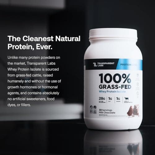 Transparent Labs Grass-Fed Whey Protein Isolate - Naturally Flavored, Gluten Free Whey Protein Powder with 28g of Protein per Serving & 9 Amino Acids - 30 Servings, Milk Chocolate