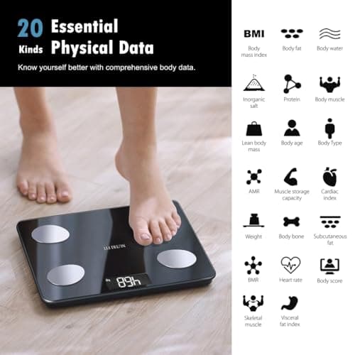 NUTRI FIT Scale for Body Weight Digital Bathroom Smart Scale with Bluetooth for BMI, Body Fat, Muscle Mass, 20 Body Composition Analyzer Health Monitor Sync Apps 330lbs, Batteries Included