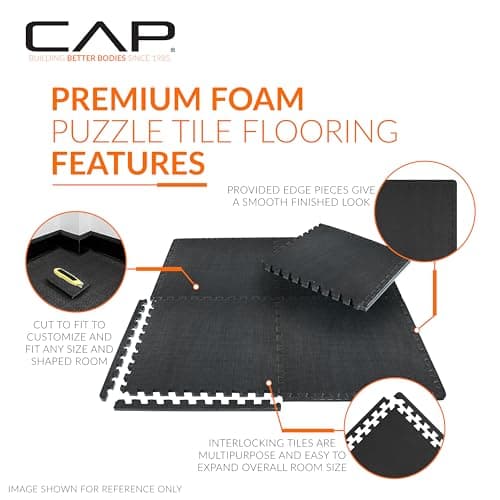 CAP Barbell 1/2-Inch Interlocking EVA Foam Exercise Puzzle Mat Home Gym Flooring - 1 Pack | 24" x 24" x 1/2" | T Pattern - Black