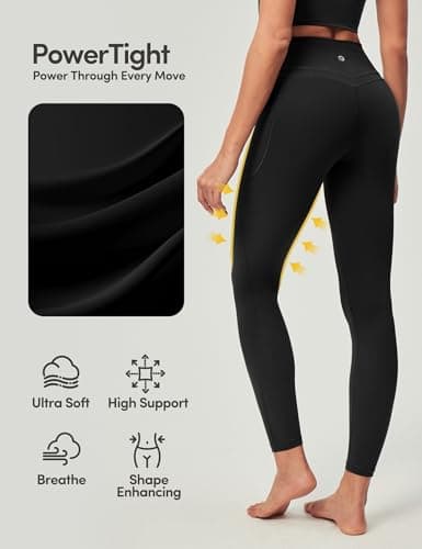 IUGA Compression Leggings with Pockets for Women Tummy Control Leggings No Front Seam Workout High Waist Yoga Pants, Black
