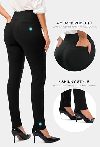 Rammus Womens Dress Pants Tummy Control Stretchy Work Pants for Women Skinny Pull On High Waisted Slacks Business Casual black/27 L