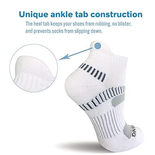 BERING Women's Athletic Running Cushioned Ankle Socks, Size 6-9, White, 6 Pairs