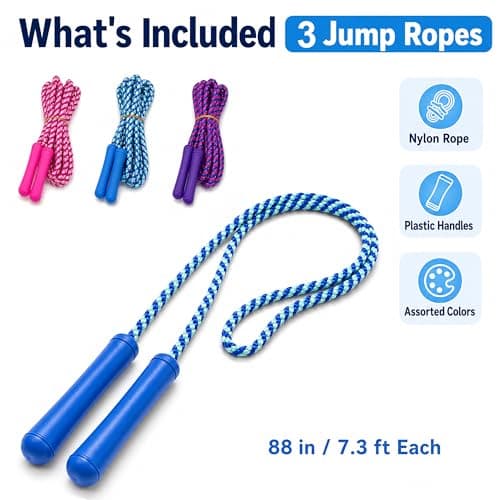 GIFTEXPRESS Adjustable Size Colorful Jump Rope for Kids and Teens - Outdoor Indoor Fun Games Skipping Rope Exercise Fitness Activity and Party Favor - Assorted colors Pack of (3)