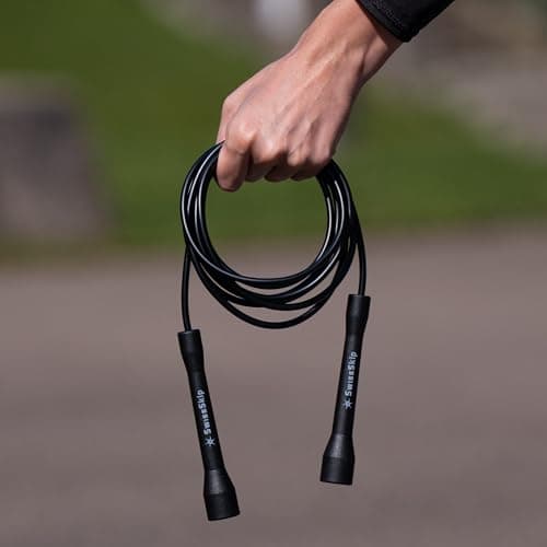 Swissskip Speed Jump Rope by Dayan Kolev, 5mm PVC Skipping Rope, for Beginners and Advanced Athletes, Ideal for Fitness, Cardio, Boxing & CrossFit, Adjustable length with Unbreakable Handles (Black)