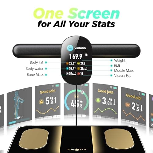 Runstar Smart Scale FSA&HSA Eligible, 8 Electrodes Digital Bathroom Scale for Body Weight and Fat, BMI, Muscle Mass 28 Body Composition Measurement, with Full-Color TFT LCD on Retractable Handle