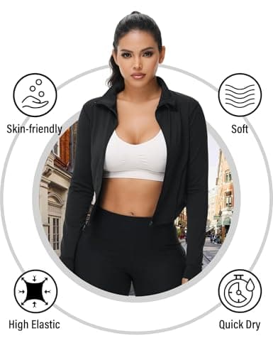 Dalavch 3 Pack Womens Cropped Full Zip up Workout Jacket Slim Fit Running Athletic Gym Yoga Sports Jacket with Thumb Holes 1 Black 1 Pink 1 Blue Medium