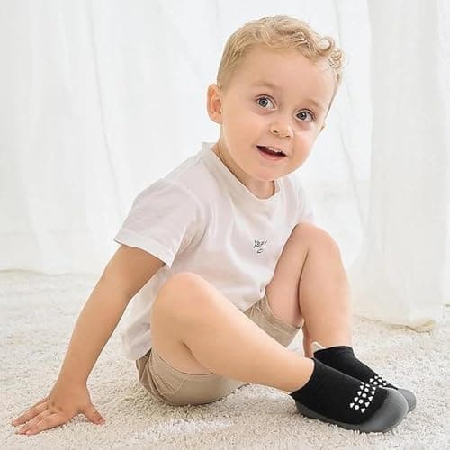 Bearbay Baby Sock Shoes Baby Walking Shoes Infant Non-Slip Breathable Slippers with Soft Rubber Sole Baby Boys Girls Sneakers Black