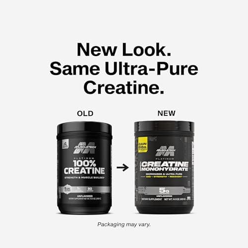 MuscleTech Creatine Monohydrate Powder, Platinum Pure - Unflavored Micronized Creatine for Men & Women - Workout Supplements for Performance, Muscle Recovery & Builder-(80 Servings) Packaging May Vary