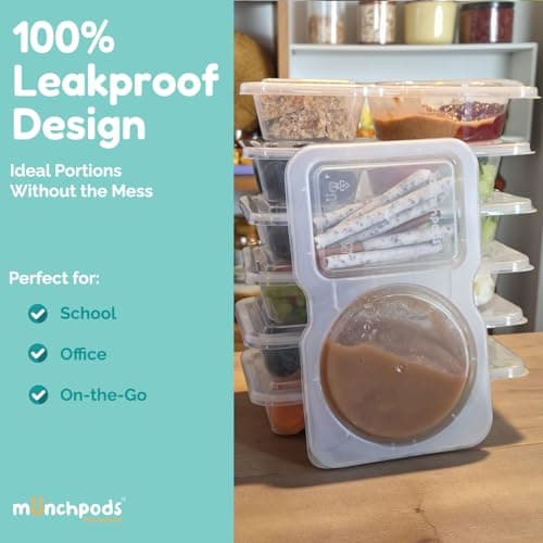 Munchpods Reusable Snack Containers with Lids 20 Pack (40 Pieces) Portion control, Snack Pack Containers 2 Double Compartment Snack Containers for Kids On the Go Meals, Camping Snack Tray Prep