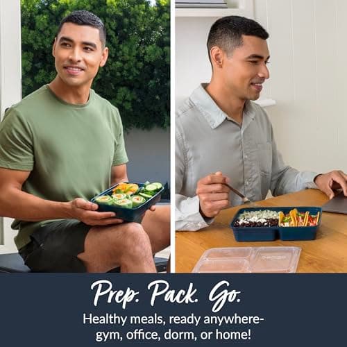 Bentgo Prep - 20-Piece 3-Compartment Reusable Meal Prep Containers with Lids, PFAS & BPA Free Materials, Durable, Microwave, Freezer, & Dishwasher Safe To Go Food Storage (Navy Blue)
