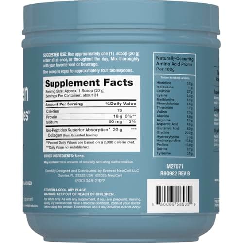 NeoCell Collagen Peptides Powder | 22oz | Super Hair, Skin, and Nails | Superior Absorption | Grassfed Protein Supplement | Advanced with 18 Essential Amino Acids