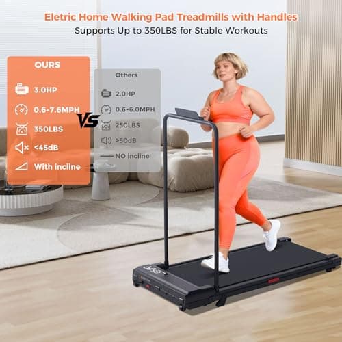 SUOUER Walking Pad Treadmill with Incline, 2026 Upgrade Portable Under Desk Treadmill for Home Small with Handles, 3.0HP Walking Pad with Handle Bar, 0.6-7.6MPH, 350LBS