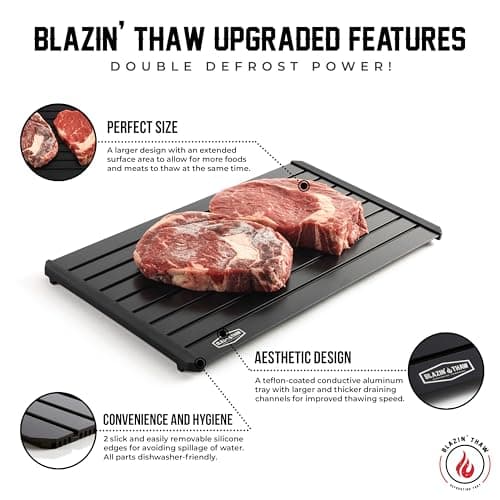 BLAZIN' THAW Defrosting Tray for Frozen Meat | 16" Family-Size | Aluminium Plate for Thawing Frozen Food | Natural Thawing Process | No Microwaves, No Cold/Warm Water Required |