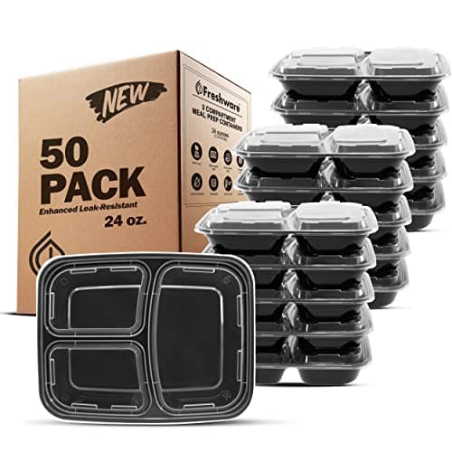 Freshware Meal Prep Containers – 50-pak med 3 fack för hälsosam viktnedgång