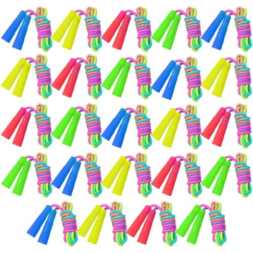 Elcoho 24 Packs Rainbow Jump Rope Set 7.2 Feet Adjustable Nylon Skipping Ropes Jumping Ropes for Outdoor Activity Party Favors School Games