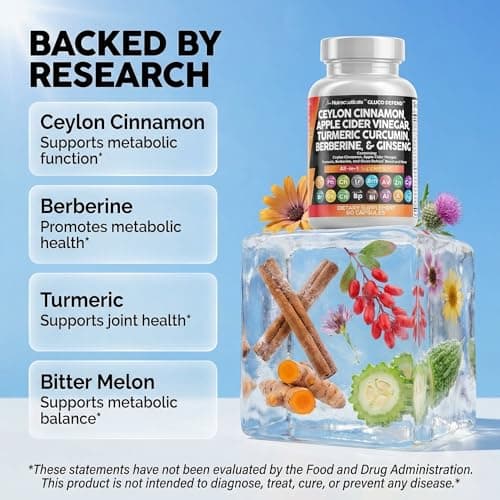 Clean Nutraceuticals Ceylon Cinnamon Capsules + Berberine Turmeric Apple Cider Vinegar Ginseng Bitter Melon Gymnema Milk Thistle Fenugreek Supplement Pills Powder for Men & Women