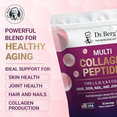 Dr. Berg Multi Collagen Peptides Powder Types I, II, III, V, X - Unflavored Collagen Powder w/ 14 g of Protein - Grass-Fed, Pasture-Raised & Wild-Caught Collagen Sources - 25 Servings