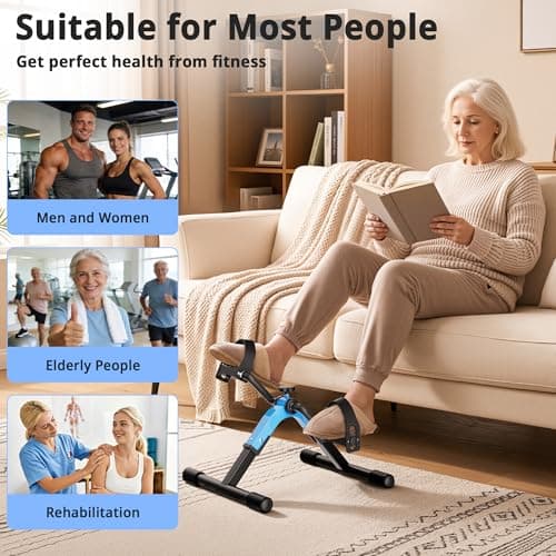RYGEO Folding Pedal Exerciser Mini Exercise Bike Under Desk Bike for Arms and Legs Workout, Portable Desk Bike Peddler Machine for Sedentary Officer & Seniors