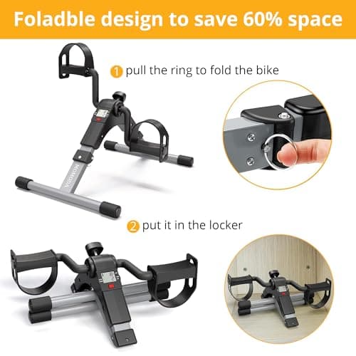Pedal Exerciser Desk Exercise Bike Leg and Arm Exercise Bike with LCD Monitor Foldable and Porable (Black/Grey)